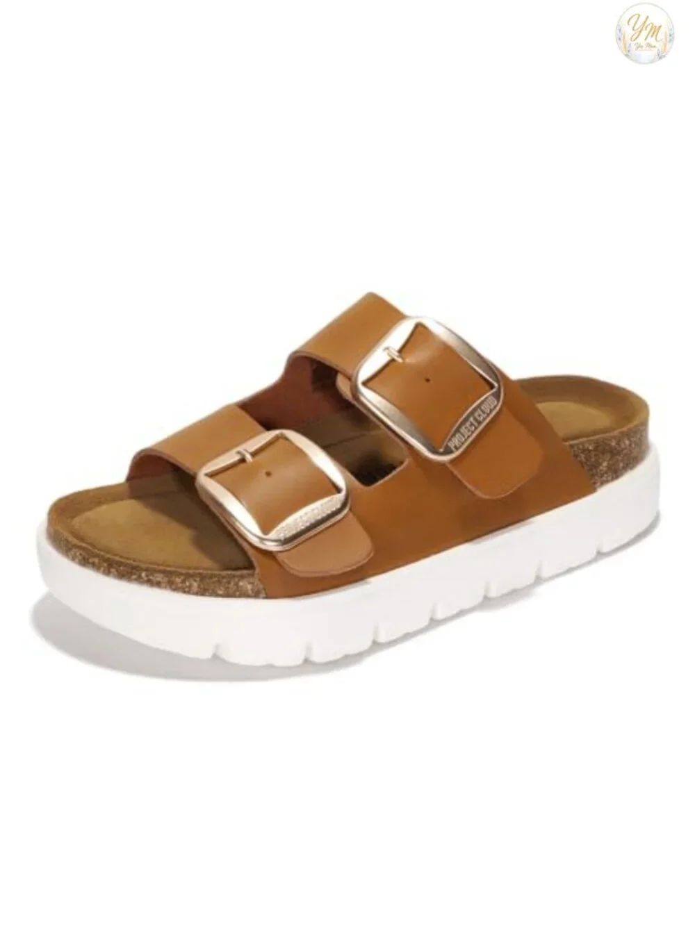 Genuine Leather Platform Sandals Women Cork Footbed Slip On 1.7